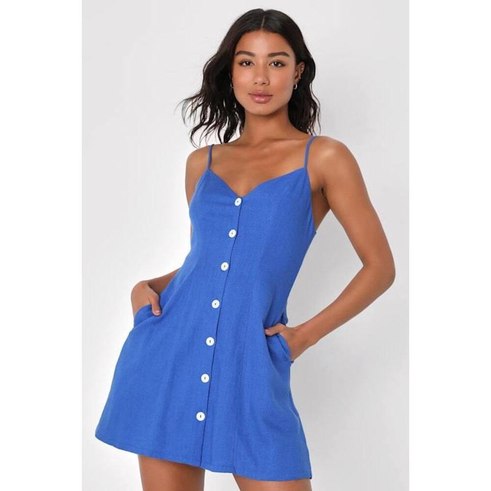 Lulu's Bright Blue Button-Front Mini Dress